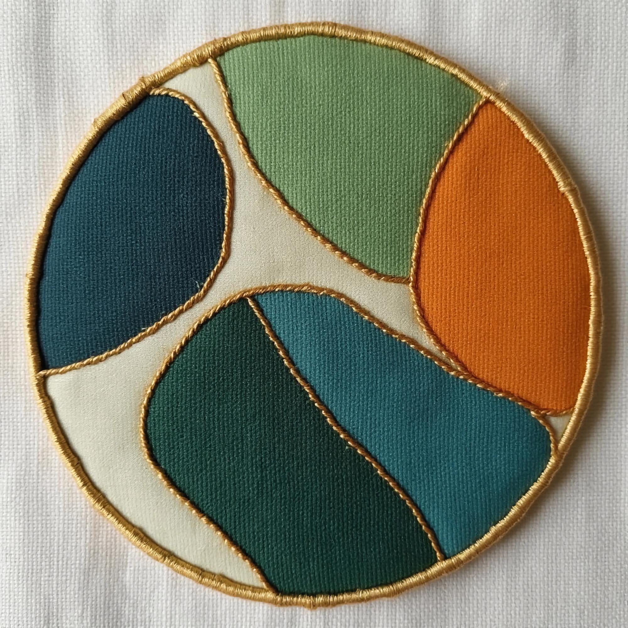 Close-up modern embroidered patch with geometric stitches